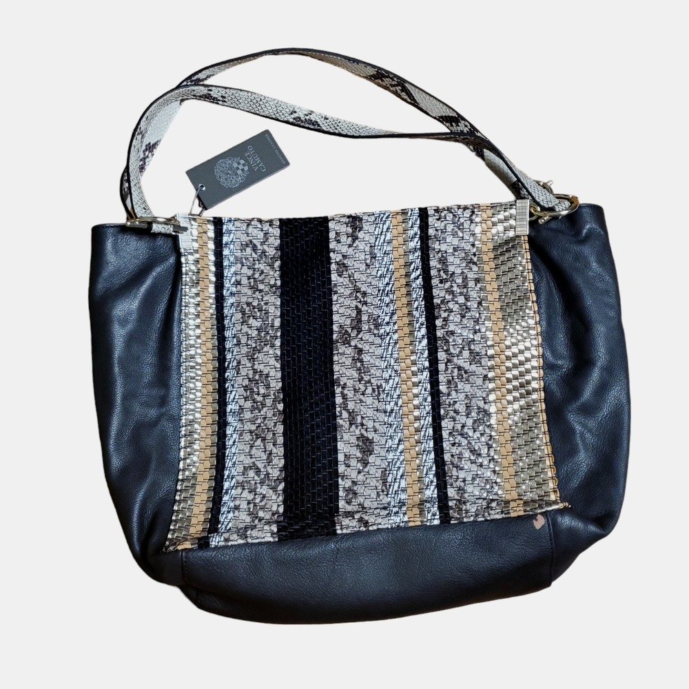 VINCE CAMUTO Ashby‎ Leather Moccasin Striped Genuine Leather Shoulder Bag NWT